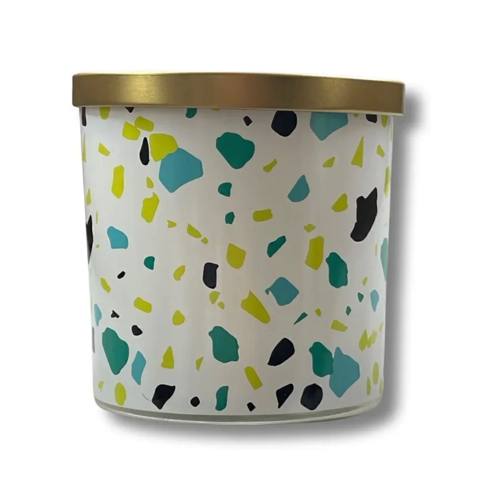 Lidded Glass Jar 2-Wick Candle Confetti Print Set of Two